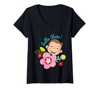 Women's Curious George Hello There Spring Bloom V-Neck T-Shirt