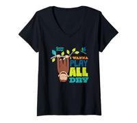 Women's Curious George I Wanna Play All Day V-Neck T-Shirt