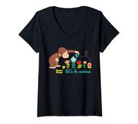 Women's Curious George Lets Be Curious Spring Flowers V-Neck T-Shirt