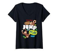 Women's Curious George Run Jump Play Repeat V-Neck T-Shirt