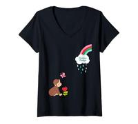 Women's Curious George Spring Happy Raincloud V-Neck T-Shirt
