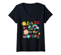 Women's Curious George Springtime Lets Be Nice to The World V-Neck T-Shirt