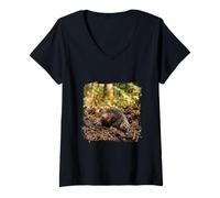 Women's Curious Mole Underground Wildlife Forest Minimal Design V-Neck T-Shirt