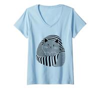 Women's Curled Up Tabby Cat Cozy Modern Illustration V-Neck T-Shirt