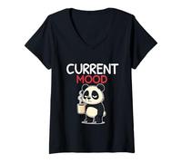 Women's Current Mood Funny Panda Coffee Sarcastic Morning Humor Meme V-Neck T-Shirt