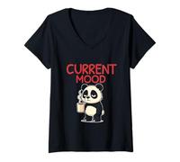 Women's Current Mood Funny Panda Coffee Sarcastic Morning Humor Meme V-Neck T-Shirt