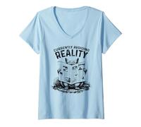 Women's Currently Avoiding Reality Introvert Fox Animal V-Neck T-Shirt