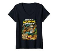 Women's Currently Avoiding Responsibilities Funny Sloth Humor Quote V-Neck T-Shirt