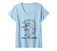 Women's Currently Feral Still The Bride Bachelorette Cat V-Neck T-Shirt