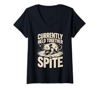 Women's Currently Held Together By Spite Funny Possum V-Neck T-Shirt