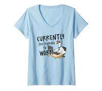 Women's Currently Pretending to Work Funny Goose V-Neck T-Shirt