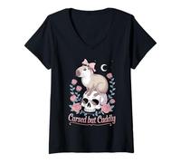 Womens Cursed But Cuddly Capybara Roses V-Neck T-Shirt