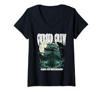 Womens Cursed Crew SAIL OR BE Sailed Halloween Pirate Theme V-Neck T-Shirt