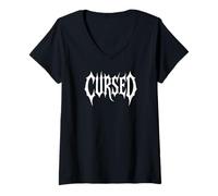 Womens Cursed Written In A Demonic Font V-Neck T-Shirt