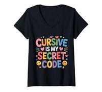 Womens Cursive is My Secret Code Penmanship Writing - V-Neck T-Shirt