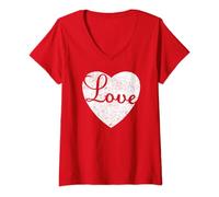 Womens Cursive Love Valentines Day Tee Red Heart for Men and Women V-Neck T-Shirt