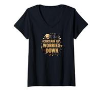 Womens Curtain Up Worries Down Theater Acting Musical V-Neck T-Shirt