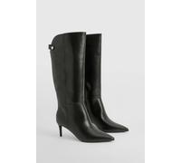 Womens Curved Stiletto Knee High Boots - Black - 7, Black