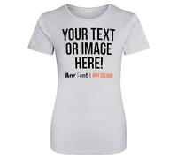 Womens Custom Activewear T Shirt Ladies Fit Polyester Gym Sports Any Text Image Personalised Printed Logo Marathon Run Running Club Photo Tee, S, Heather Grey