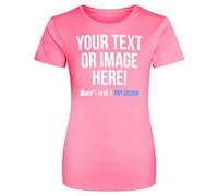 Womens Custom Activewear T Shirt Ladies Fit Polyester Gym Sports Any Text Image Personalised Printed Logo Marathon Run Running Club Photo Tee, M, Electric Pink