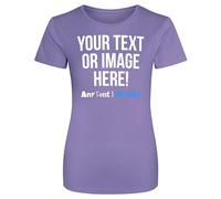 Womens Custom Activewear T Shirt Ladies Fit Polyester Gym Sports Any Text Image Personalised Printed Logo Marathon Run Running Club Photo Tee, XL, Digital Lavender