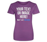 Womens Custom Activewear T Shirt Ladies Fit Polyester Gym Sports Any Text Image Personalised Printed Logo Marathon Run Running Club Photo Tee, S, Magenta