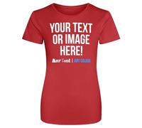 Womens Custom Activewear T Shirt Ladies Fit Polyester Gym Sports Any Text Image Personalised Printed Logo Marathon Run Running Club Photo Tee, XS, Red