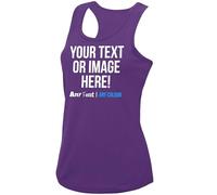 Womens Custom Activewear Vest Polyester Ladies Sports Tank Top Her Any Text Image Personalised Printed Workwear Logo Marathon Photo, XS, Purple