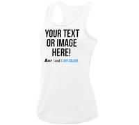 Womens Custom Activewear Vest Polyester Ladies Sports Tank Top Her Any Text Image Personalised Printed Workwear Logo Marathon Photo, S, White