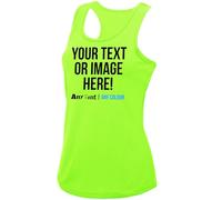 Womens Custom Activewear Vest Polyester Ladies Sports Tank Top Her Any Text Image Personalised Printed Workwear Logo Marathon Photo, XL, Electric Green