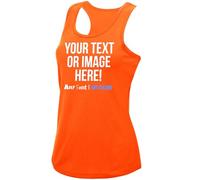 Womens Custom Activewear Vest Polyester Ladies Sports Tank Top Her Any Text Image Personalised Printed Workwear Logo Marathon Photo, XL, Electric Orange