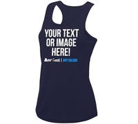 Womens Custom Activewear Vest Polyester Ladies Sports Tank Top Her Any Text Image Personalised Printed Workwear Logo Marathon Photo, XS, French Navy