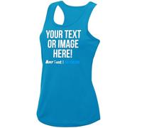 Womens Custom Activewear Vest Polyester Ladies Sports Tank Top Her Any Text Image Personalised Printed Workwear Logo Marathon Photo, L, Sapphire Blue