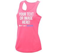 Womens Custom Activewear Vest Polyester Ladies Sports Tank Top Her Any Text Image Personalised Printed Workwear Logo Marathon Photo, XS, Electric Pink