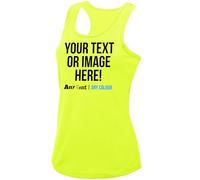 Womens Custom Activewear Vest Polyester Ladies Sports Tank Top Her Any Text Image Personalised Printed Workwear Logo Marathon Photo, XL, Electric Yellow