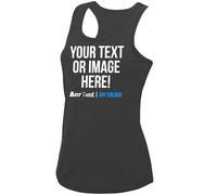 Womens Custom Activewear Vest Polyester Ladies Sports Tank Top Her Any Text Image Personalised Printed Workwear Logo Marathon Photo, S, Charcoal
