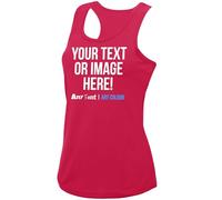 Womens Custom Activewear Vest Polyester Ladies Sports Tank Top Her Any Text Image Personalised Printed Workwear Logo Marathon Photo, S, Hot Pink