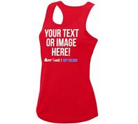 Womens Custom Activewear Vest Polyester Ladies Sports Tank Top Her Any Text Image Personalised Printed Workwear Logo Marathon Photo, S, Red