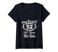 Women's Custom Football Player Number 52 My Heart is On The Line V-Neck T-Shirt