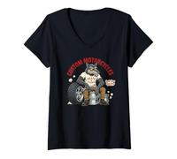 Women's Custom Motorcycles Lowbrow Wolf Rockabilly 1950s Biker V-Neck T-Shirt