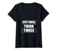 Women's Cut Once Think Twice Funny Film Editing for A Video Editor V-Neck T-Shirt