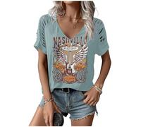 Womens Cut Out Cold Shoulder T Shirts Boho Floral Graphic Tshirts Nashville Country Lacerated Sleeve Cowgirls Tee Tops, Nashville Green, S