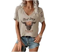 Womens Cut Out Cold Shoulder T Shirts Boho Floral Graphic Tshirts Nashville Country Lacerated Sleeve Cowgirls Tee Tops, Rodeo Khaki, XL