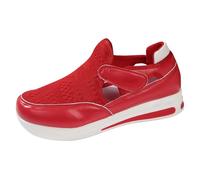 Womens Cut Out Platform Trainers Casual Mesh Sporty Slip On Sneakers Red