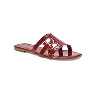 Women's Cut Out Slider Ladies Flat Slip On Holiday Casual Open Toe Strappy Cherry Red Patent Synthetic Leather Mule Sandals Size 6