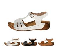 Womens Cut Out Wedge Sandals, T Strap Sandals For Women, Lightweight Sandal With Buckle Ankle Strap, Versatile Slides For Work Commutes, Office Casual, City Walk & Seasonal Use, Solid Colors
