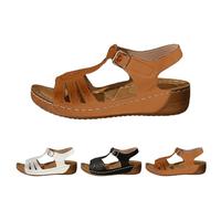 Womens Cut Out Wedge Sandals, T Strap Sandals For Women, Lightweight Sandal With Buckle Ankle Strap, Versatile Slides For Work Commutes, Office Casual, City Walk & Seasonal Use, Solid Colors