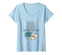 Womens Cute 100 Days of Growth School Celebration V-Neck T-Shirt