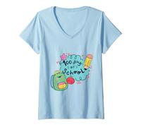 Womens Cute 100 Days of School Celebration Kids Back to School V-Neck T-Shirt