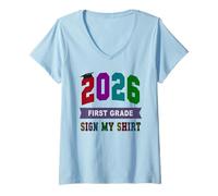 Women's Cute 1st Grade Last Day 2026 Write My Autographs Throwback V-Neck T-Shirt